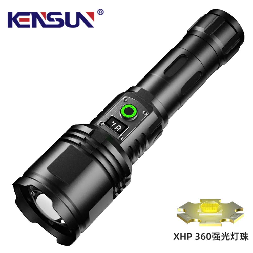 High Power XHP360 LED 36-CORE Flashlight With LCD Power Display Life Waterproof  Zoomable Torch For Camping Emergency