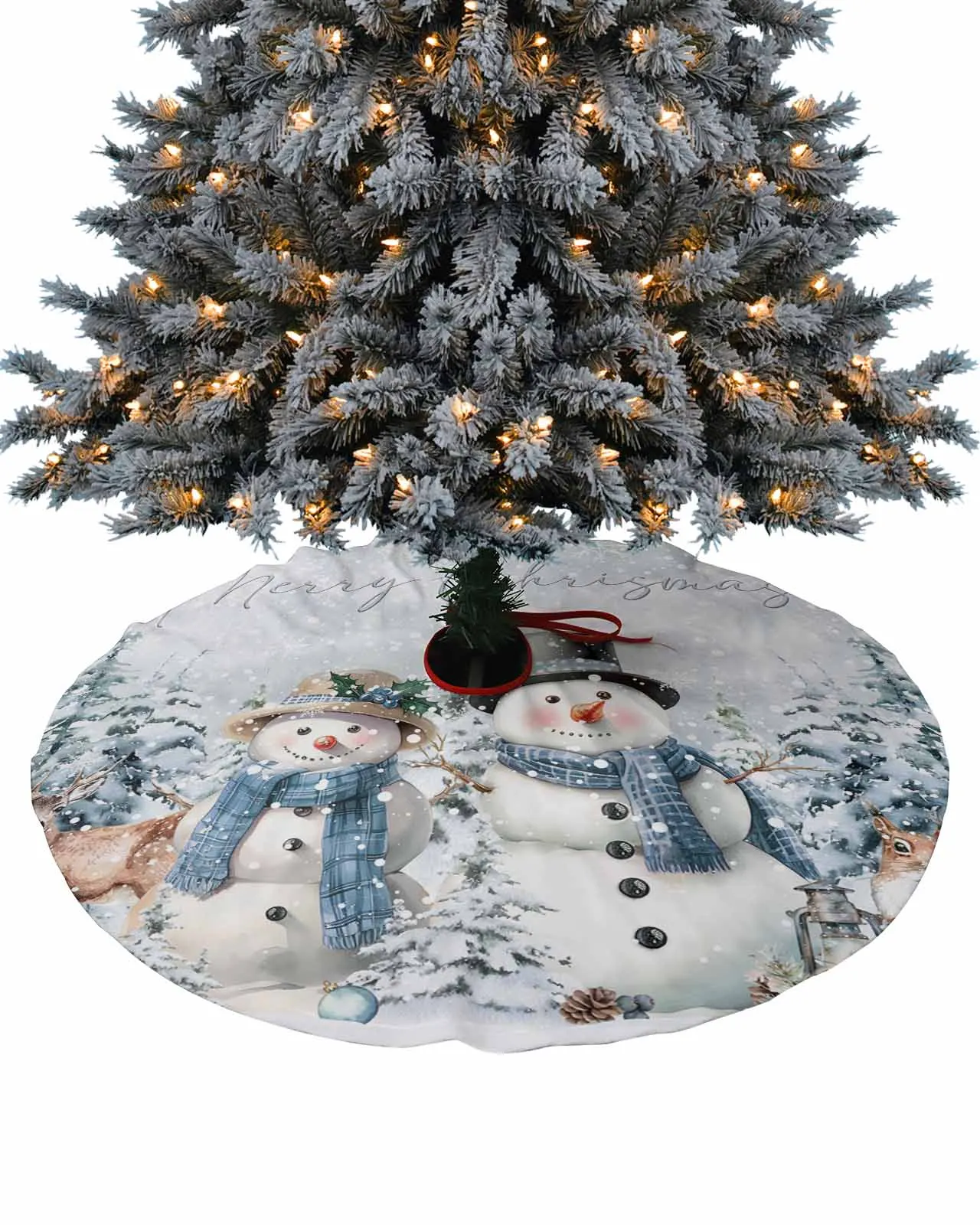 Snowman Christmas Tree Elk Squirrel Skirt Xmas Decorations for Home Supplies Round Christmas Tree  Skirts Base Cover