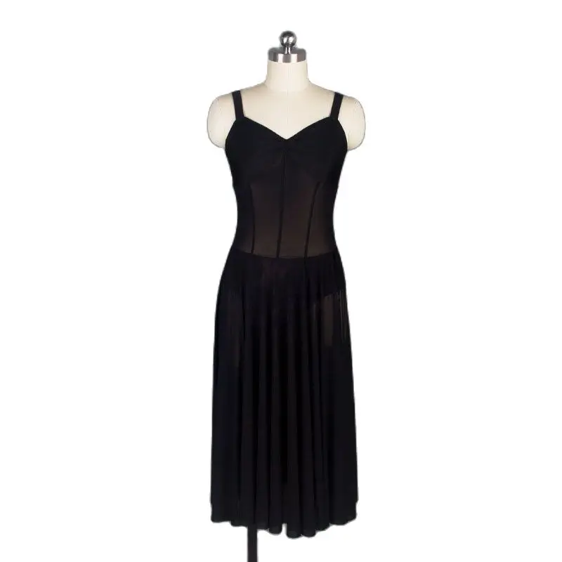 

18720 New Arrival of Women's Black Spandex and Mesh Long Ballet, Lyrical and Contemporary Dance Dress