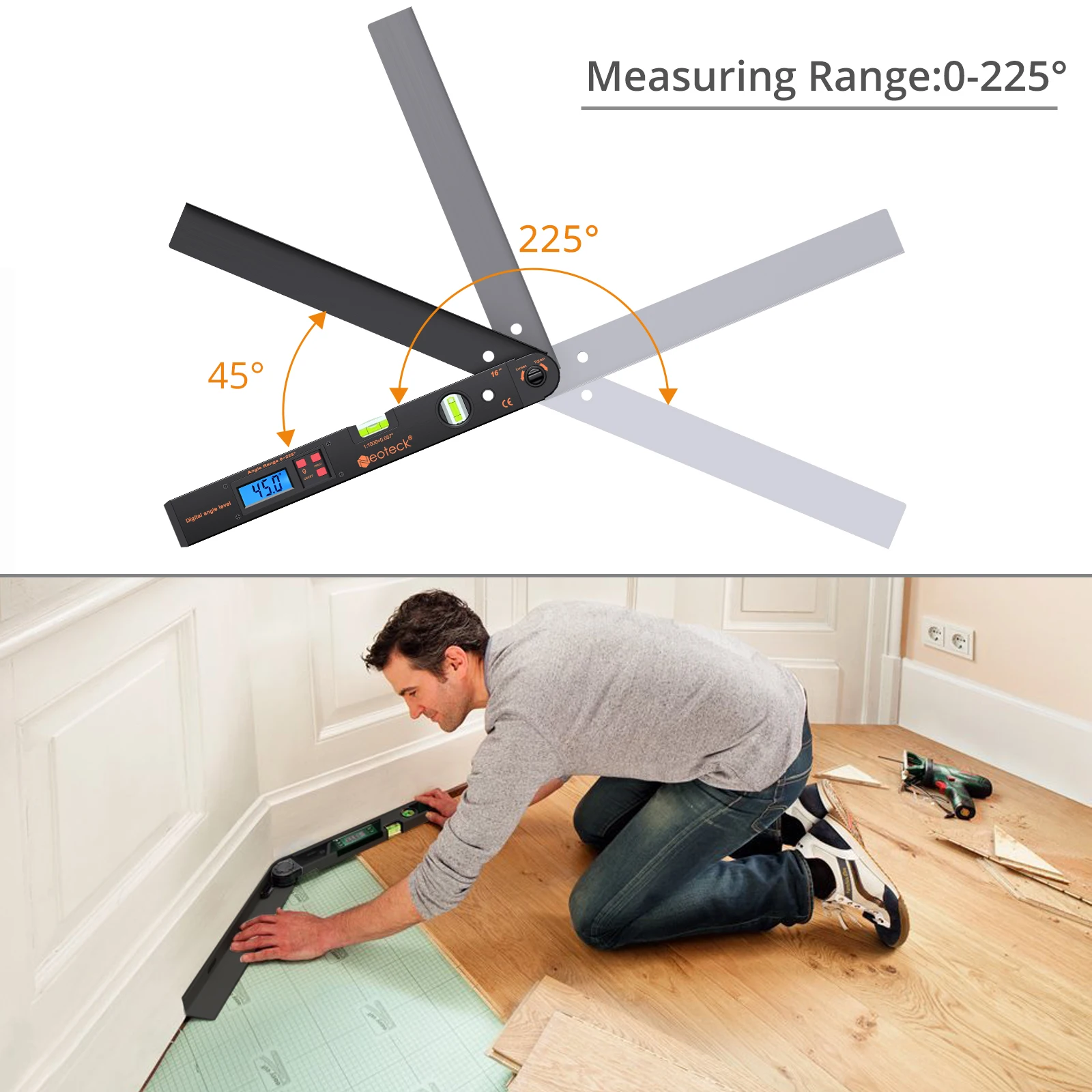 400mm LCD Digital Angle Ruler Inclinometer Measuring Angle Finder Gauge Protractor Spirit Level Electronic Instrument 0-225°