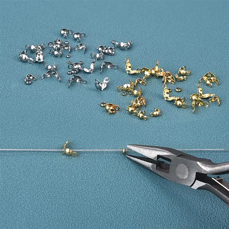 100pcs/lot Stainless Steel Gold Color Connector Clasp Crimp End Beads Findings Kit DIY Bracelet Necklace Jewelry Making Supplies