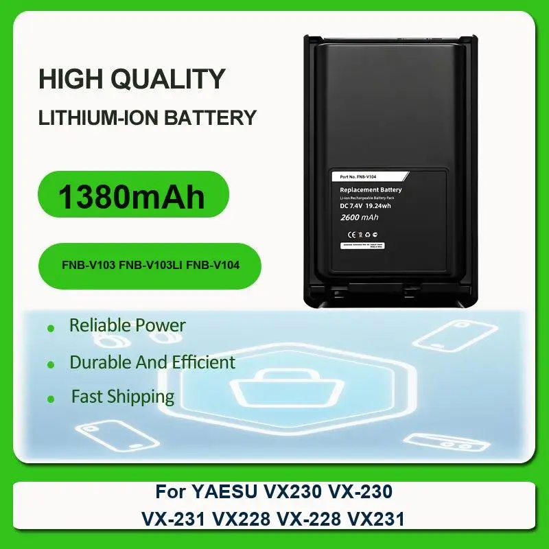 

Аккумулятор для Yaesu VX-8R, VX-8DR, VX-8GR, FT-1DR, FT1XD, FT-2DR, FNB-102LI, FNB-101Li, FT60, FT60R, VX110, VX120, VX146, VX150, VX160, VX180