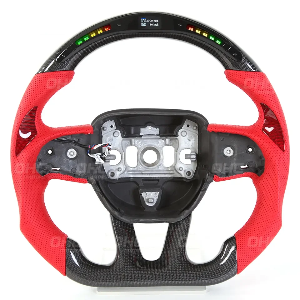 LED Sport Car Steering Wheel Compatible with Dodge Charger Chargersrt Challengersrt Carbon Fiber Steering Wheel