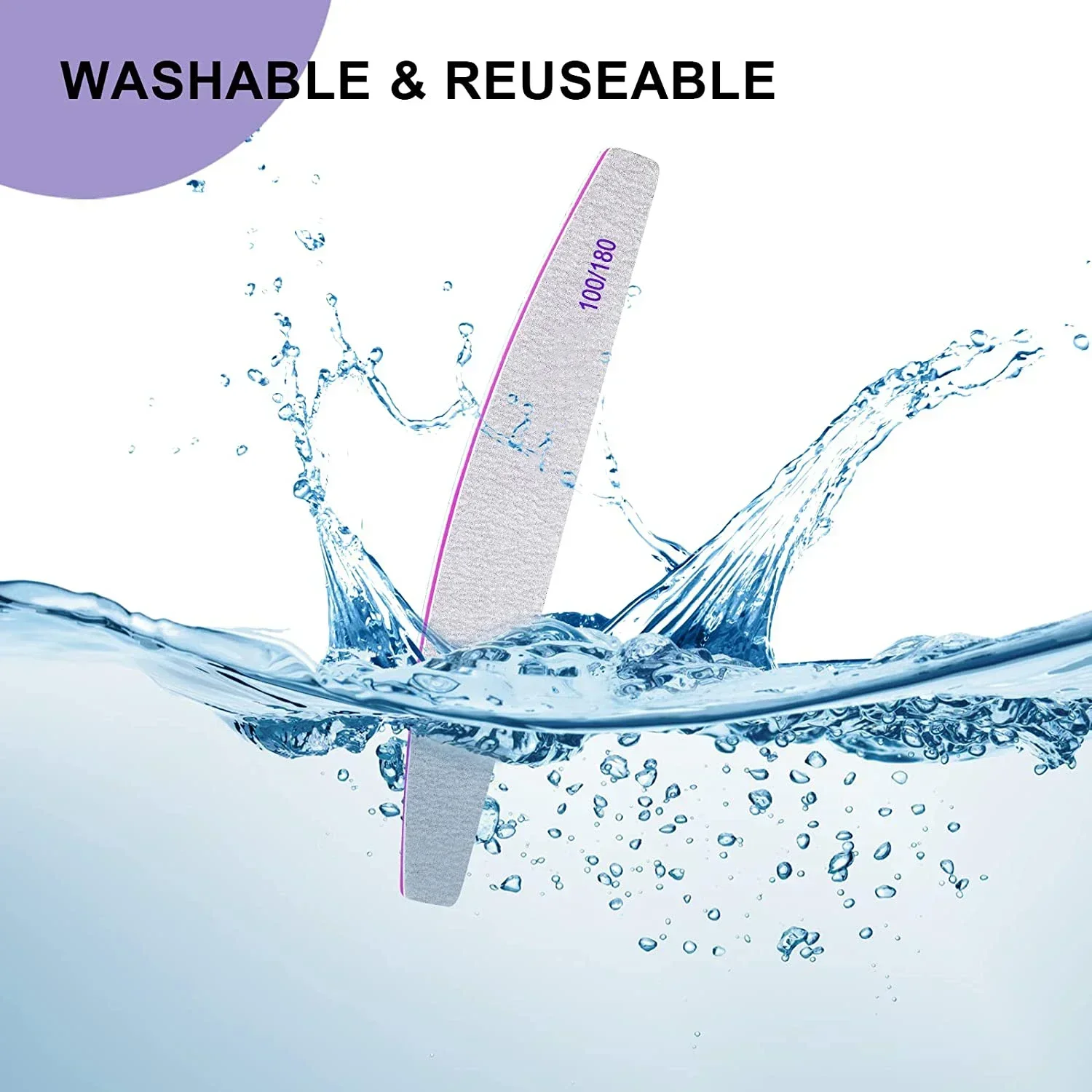 Professionelle Nagelfeile, 2er-Pack, wiederverwendbares doppelseitiges Schleifpapier (Körnung 100/180), Maniküre-Werkzeuge für den Heim- und Salongebrauch