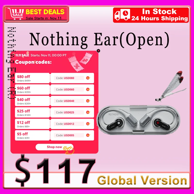 NOTHING Ear (open) Earphone Ultra compact Advanced Sound Performance Open Earbuds Low Delay Bluetooth 5.3 Lightweight Gifts