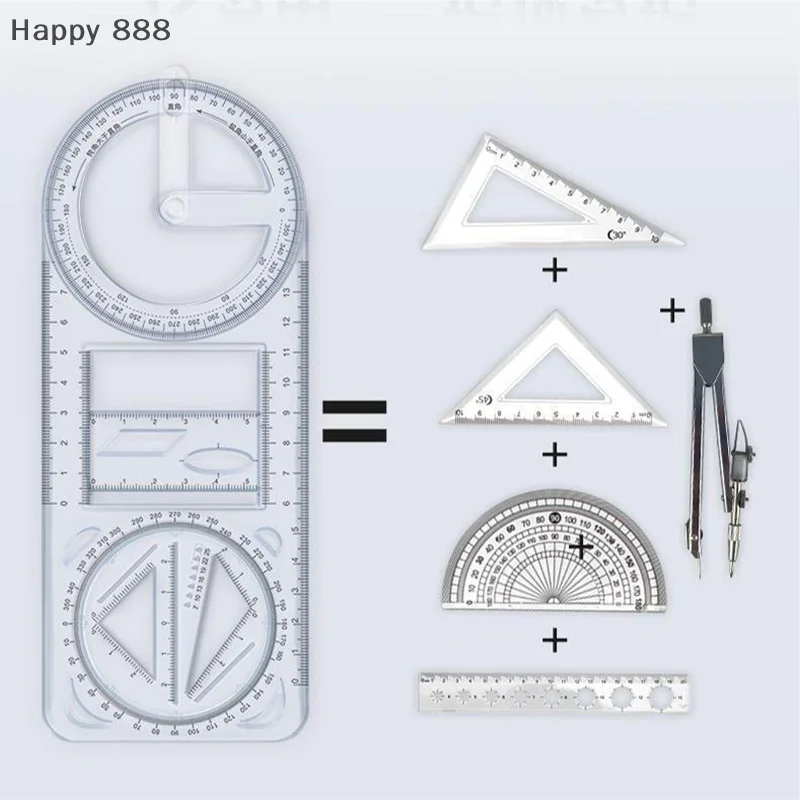 

1PCS Multi-Functional 360° Movable Geometric Drawing Ruler, Portable Transparent 3D Flat For Elementary Math Students