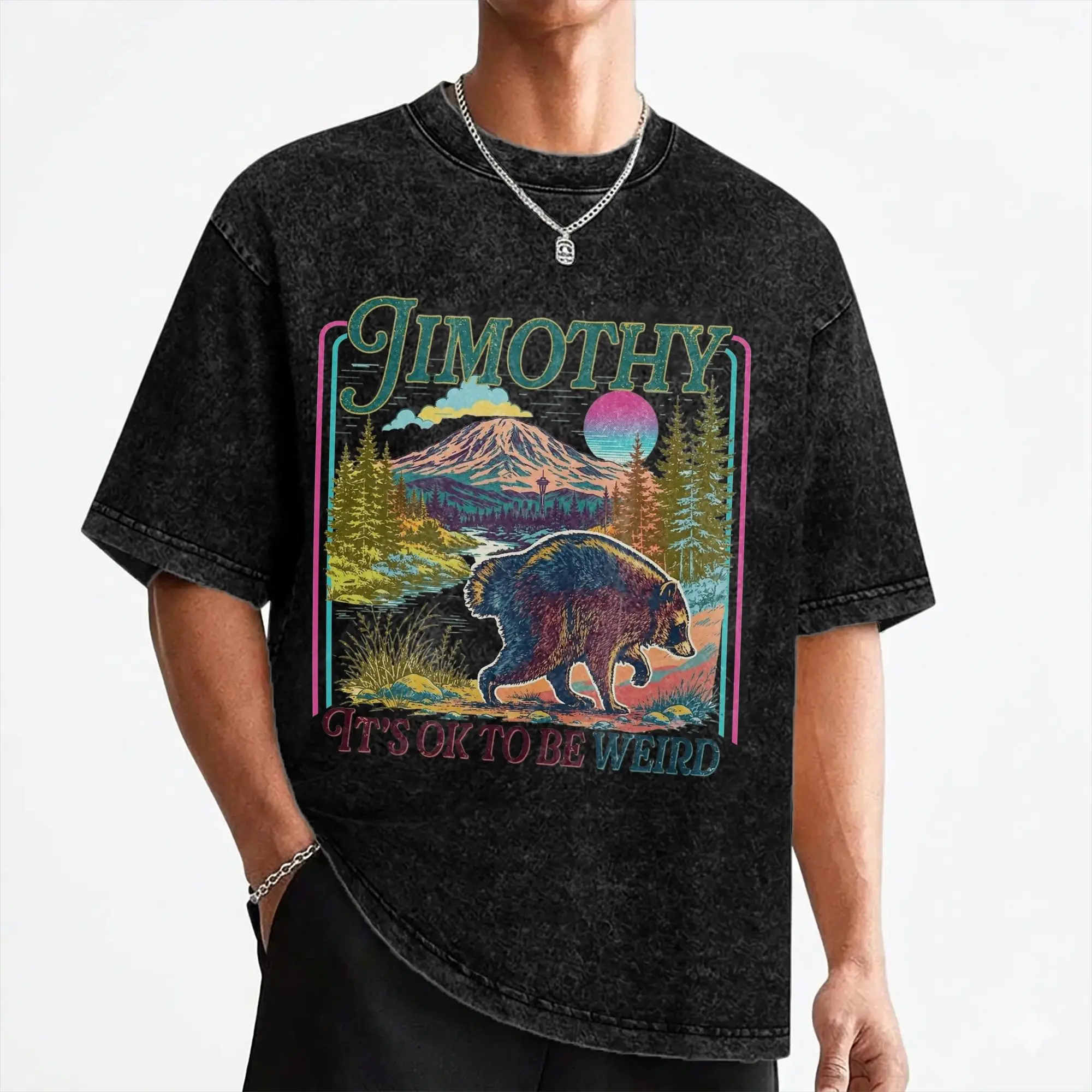 Jimothy It's Okay to Be Weird T Shirt Washed Short Sleeve T-Shirt Vintage for Men Women Streetwear Graphic Printed Tee Shirt