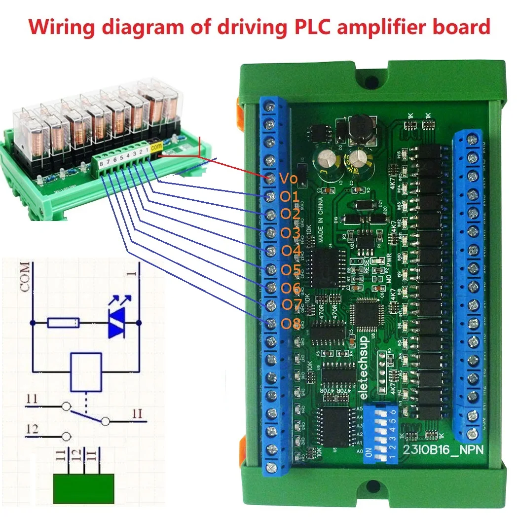 32CH NPN/PNP Optically Isolated Input & 32CH 300MA NPN Solid State Relay Output RS485 Modbus RTU PLC IO Expansion Board