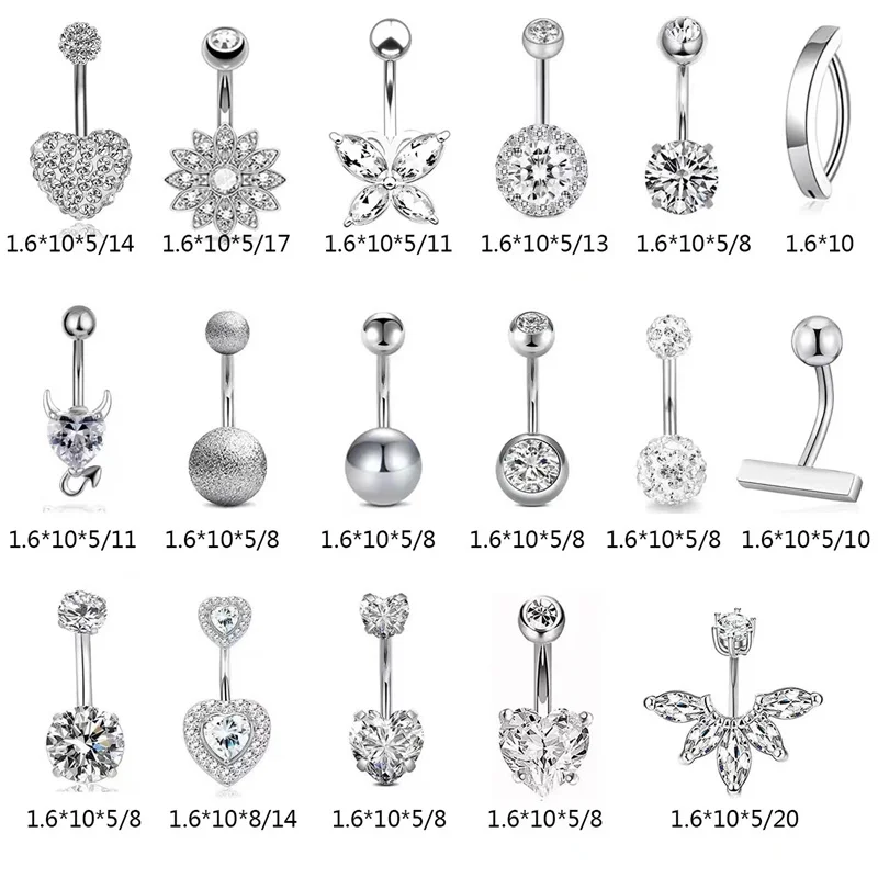 FTCY 14G Stainless Steel Belly Button Rings for Women Men CZ Curved Navel Rings Skull Belly Button Body Piercing Jewelry