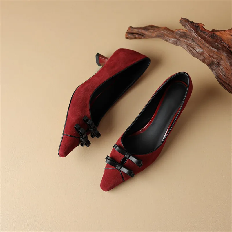 Sheep Suede Square Toe Women Pumps Spring Summer Woman Shoes Fashion Bow Loafers Shoes for Women Zapatos De Mujer High Heels