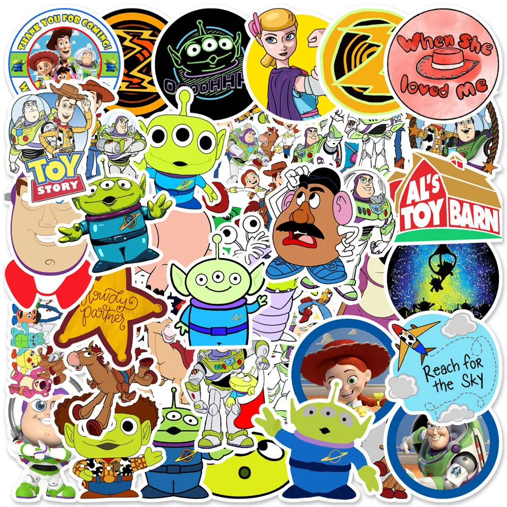 10/30/50 Uds. Pegatinas divertidas de Disney Anime Toy Story, pegatinas de dibujos animados de Buzz Lightyear Woody, pegatinas DIY para teléfono, portátil, cuaderno, juguete, regalo