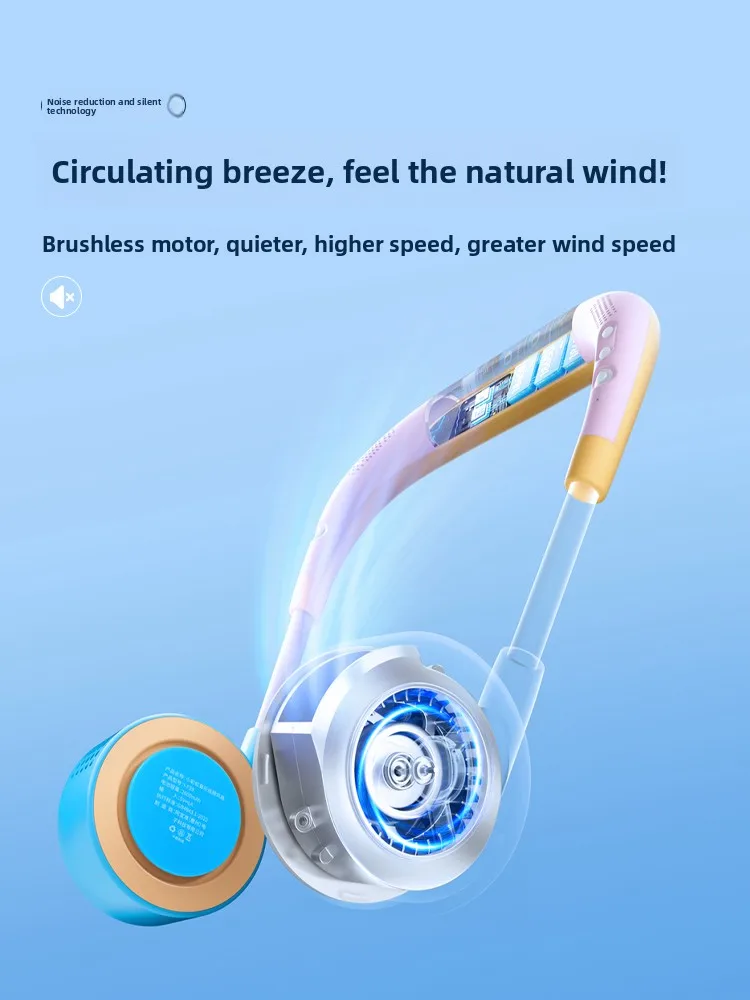 Little Rainbow Music Neck Fan Super Powerful Mini Big Wind Portable Folding Super Long Battery Life Summer Cooling Artifact