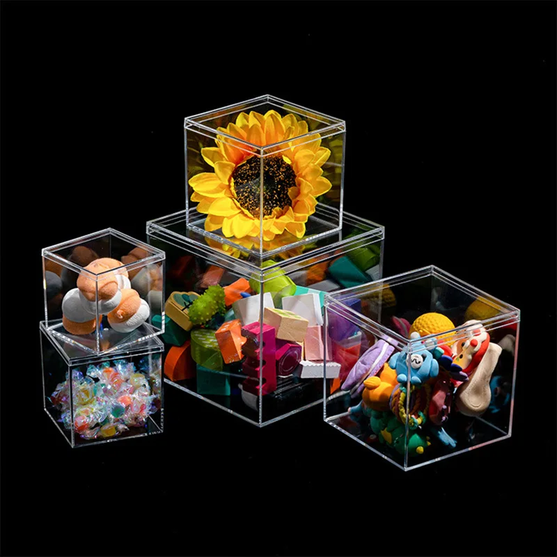 Transparent Acrylic Boxes With Cover Candy Storage Container Gift Packing Box Figure Toy Display Shelf Dustproof Storage Box