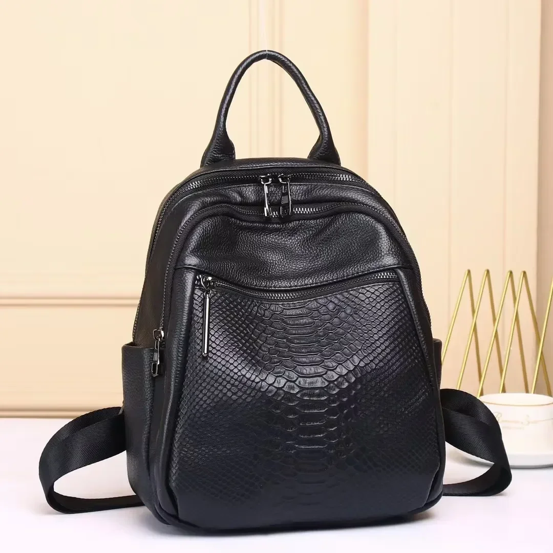 2024 New Fashion Genuine Leather Women Backpack Luxury Brand Female Real Natural Leather Ladies Girl Student Casual Backpacks