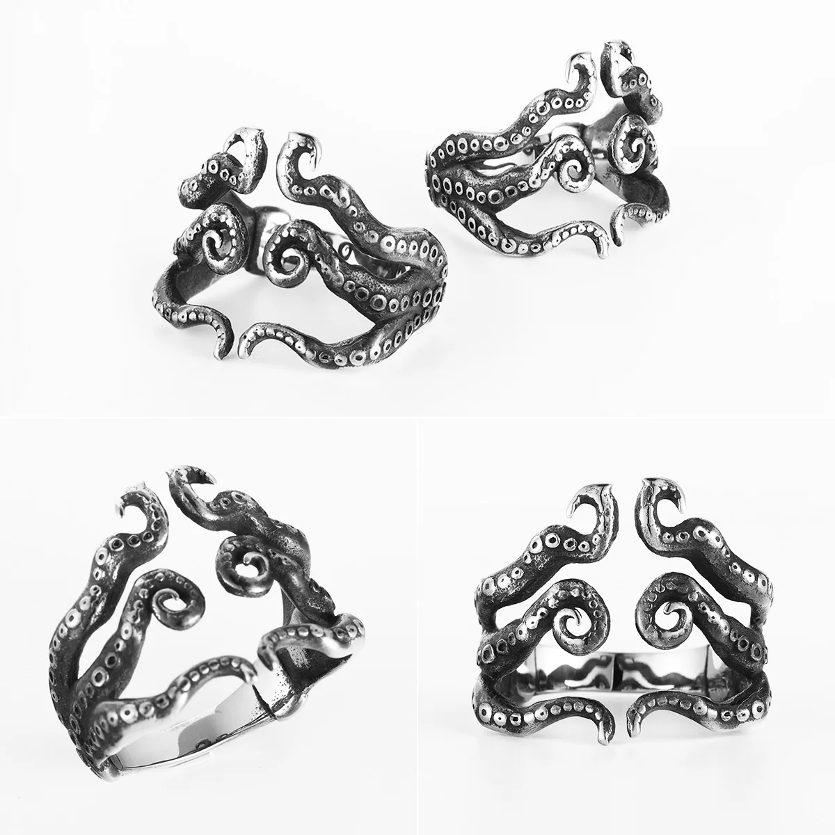 Stainless Steel Men Rings Octopus Squid Tentacle Punk Trendy for Women Biker Fashion Jewelry Halloween Creativity Gift Wholesale
