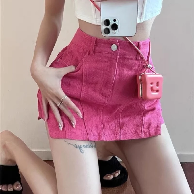 

New Solid Color Personalized High Waist Fake Two Piece Splicing Bottom Shorts pleated skirt
