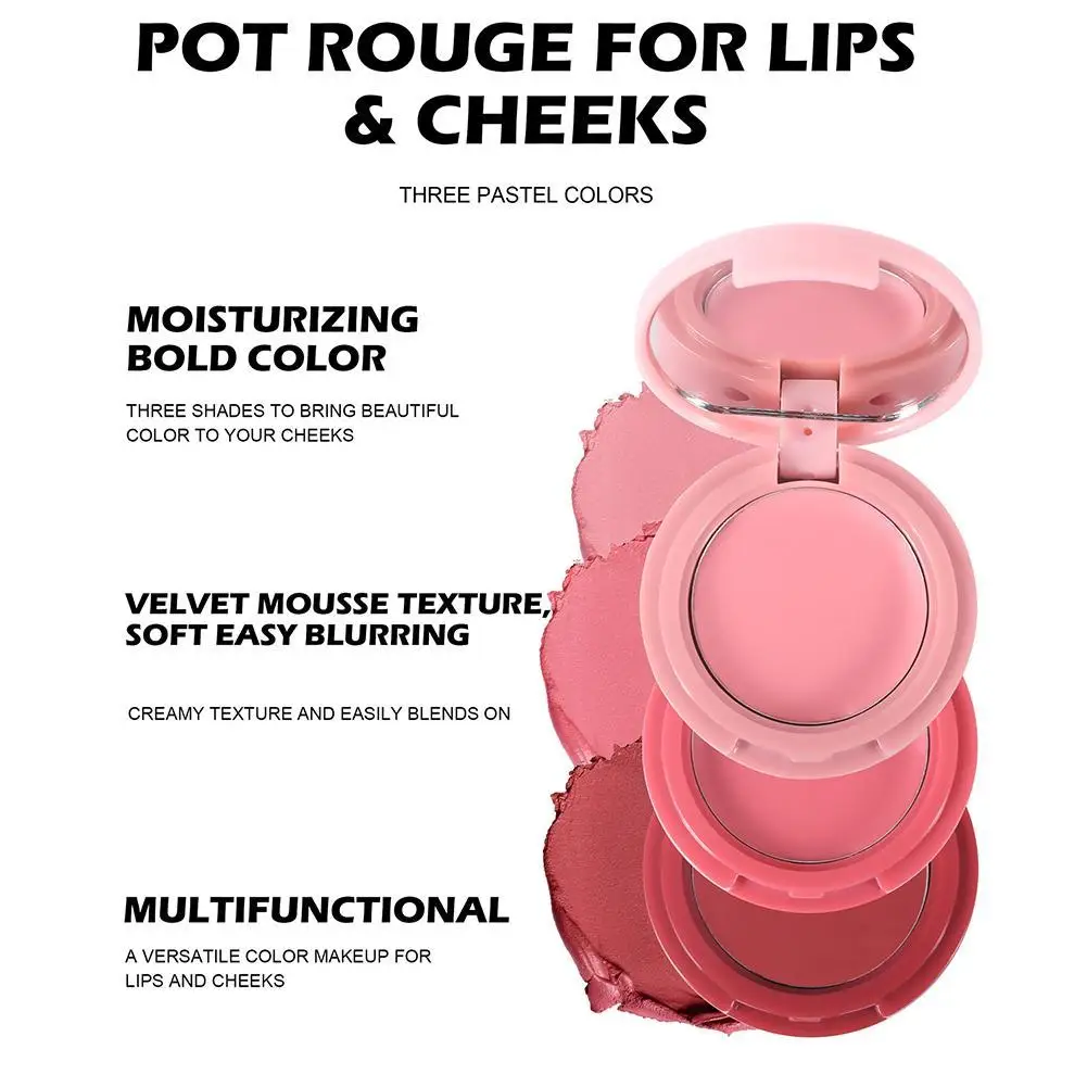 3-color Blush Tray Folding 3-in-1 Eye Shadow In One Long-lasting Mud Cream Blush Blush Makeup Beauty Flattering Multi-color H8S8