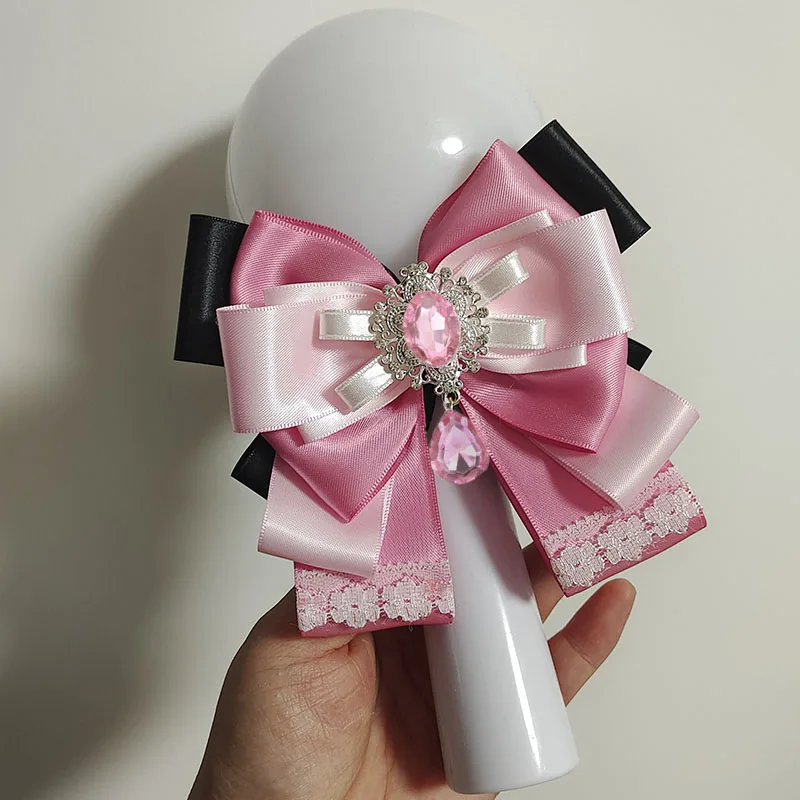 

Банты ручной работы розовые для концерта, ручная легкая лента, аксессуары со стразами, модная рубашка в стиле Лолиты, воротник рубашки, галстуки с цветами