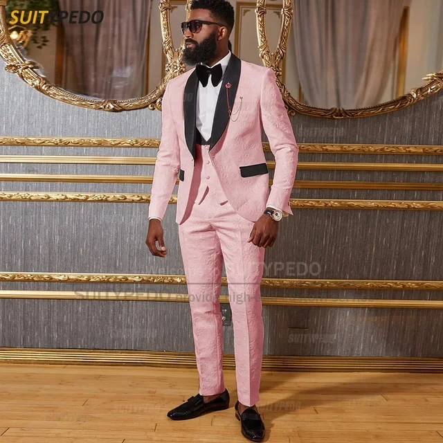 Formal White Jacquard Suits Slim FIt Wedding Tuxedo Bridegroom Wear Men Blazer Terno Masculino Completo Evening Party Dress 2024