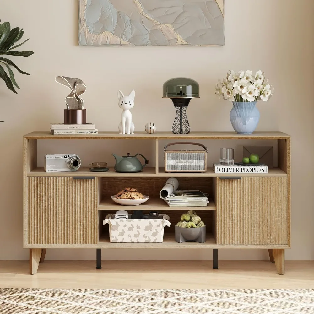 

Entertainment Center with Storage Cabinets, Modern TV Console with Open Adjustable Shelves TV Stand for Living Room Bedroom