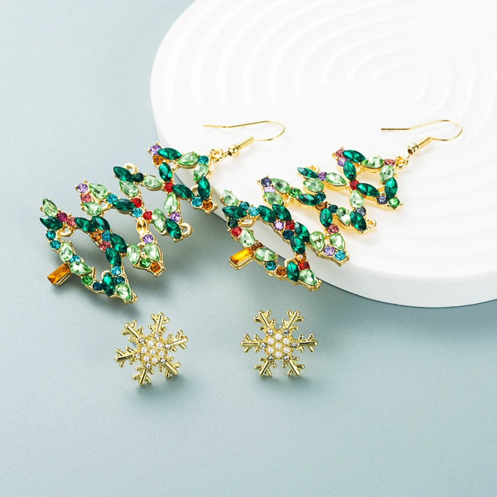 Christmas Tree Dangle Earrings with Color-preserving Sparkling Rhinestones Hook Decor for Wife Mother Daughter Friends