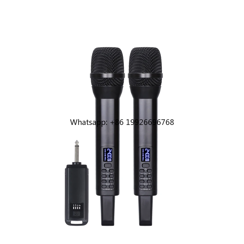 

Dual Channel Wireless Microphone Recharging 2.4G Wireless Handheld Microphone with Echo Treble Bass for Karaoke