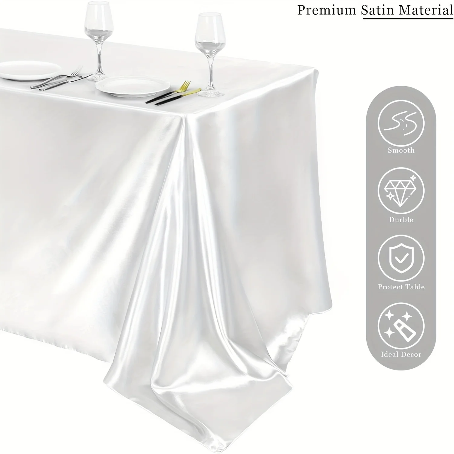 Rectangle Satin Tablecloth Wedding Table Cloth White for Christmas Baby Shower Birthday Events Banquet Decor Home Dining Table