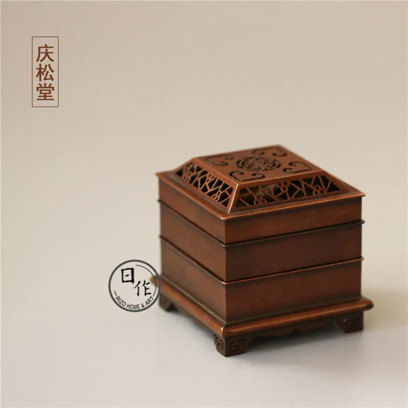 

Su Gong Copper Stove Famous Hu Qingsong Double-Layer Prunus Mume Printing Incense Burner Purple Copper Incense Burner