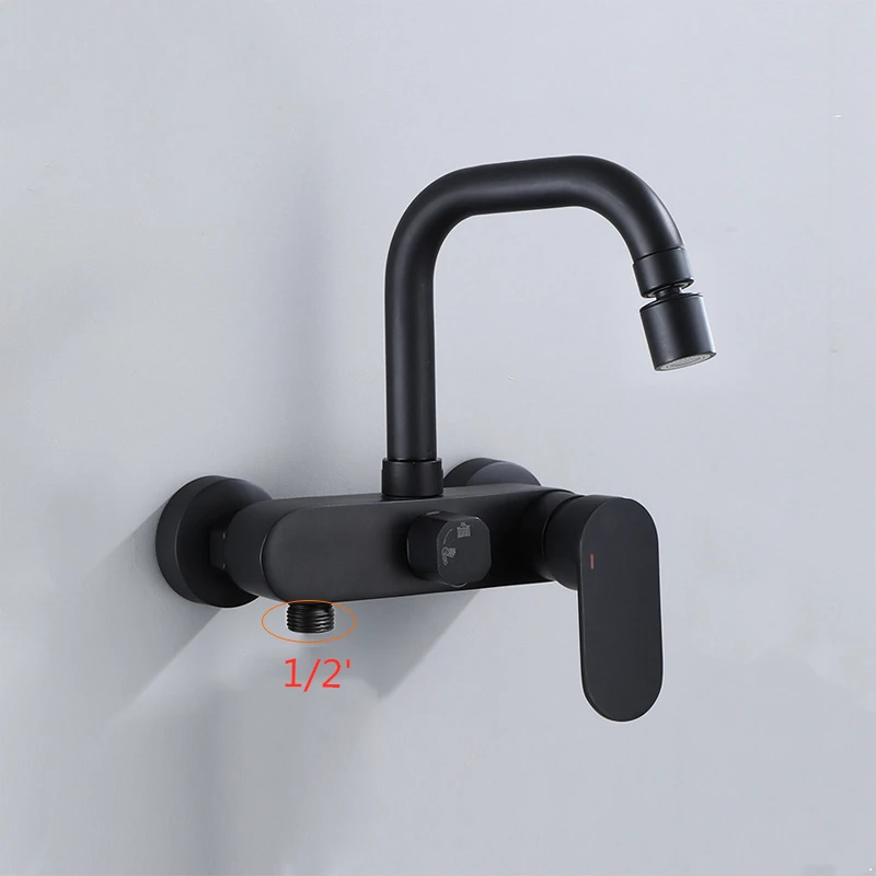 1PC Brass Black Lacquer Basin Faucet In-Wall Hot and Cold Water Mop Pool Faucet Single Outlet/Dual Outlet Water Choose