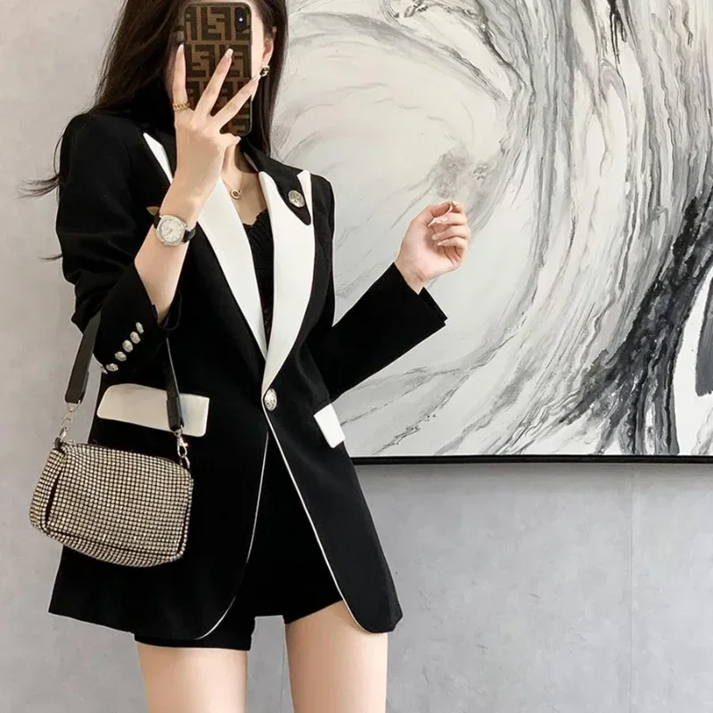 Clothing Female Coats and Jackets Outerwear Jacket Dress Slim Over Colorblock Women\'s Blazers Long Tailoring in Promotion Sale