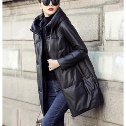 Black Loose Long Coat Windproof Female Cotton Overcoat Thicken Snow Parkas Winter Women Warm Hooded PU Leather Jacket M-5XL