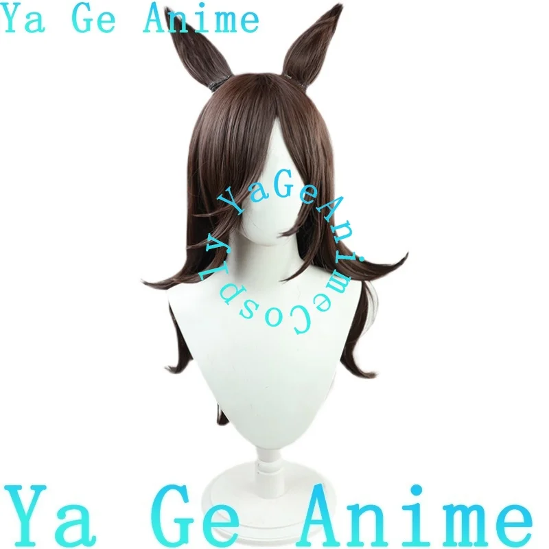 أوما موسومي بريتي ديربي رايس دش شعر مستعار تأثيري آذان بنية داكنة ذيل هالوين كرنفال حفلة الشعر الاصطناعية مقاومة للحرارة