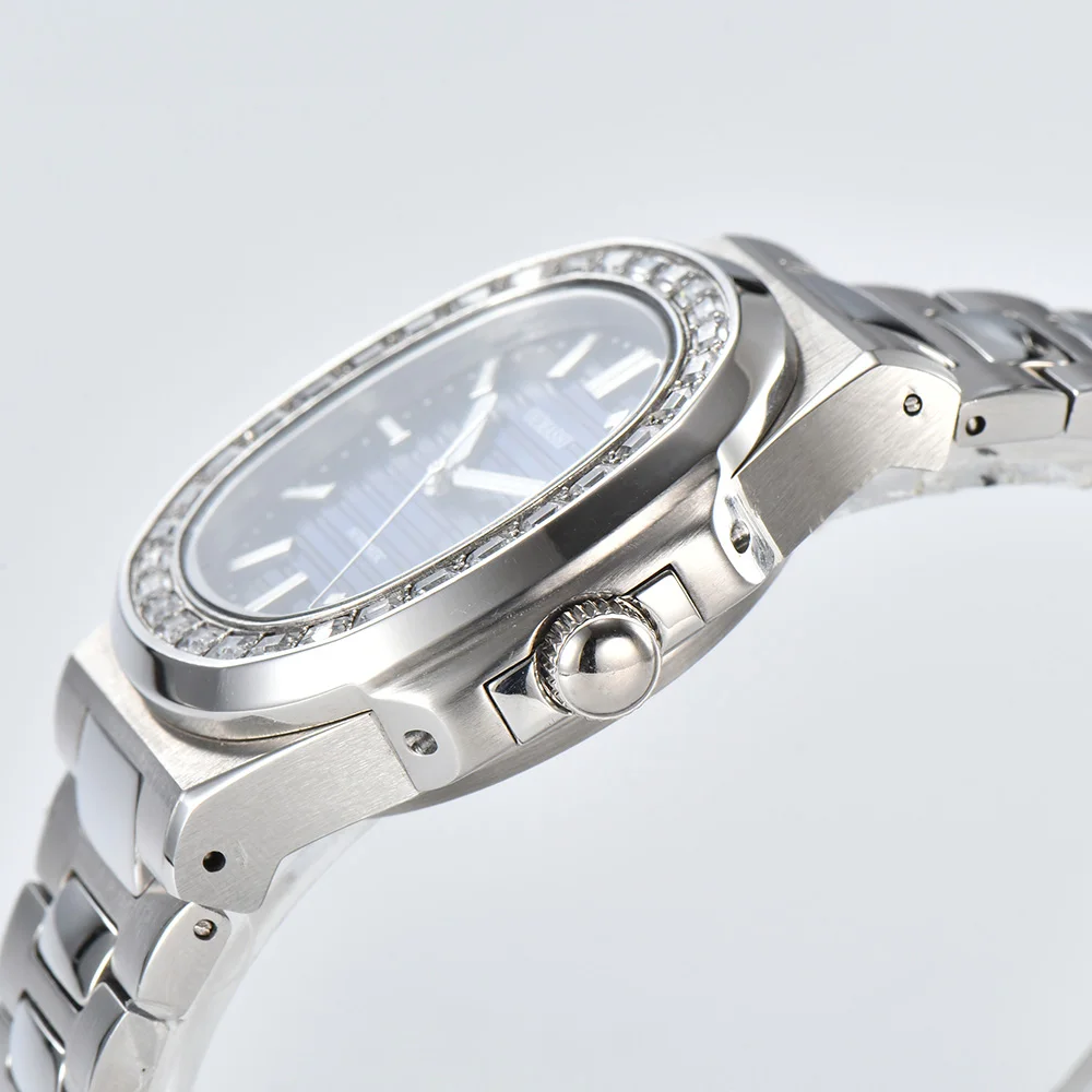 40mm Watch Men Luxurious NH35 Automatic Mechanical Watch Diamond Gemstone Stainless Steel Sapphire Glass Case Waterproof Watch