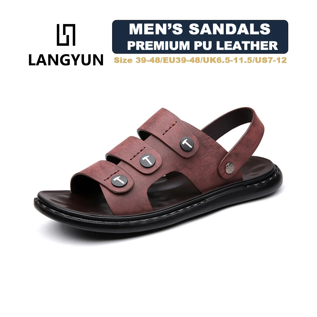 

LANGYUN Men's Massage Insole Leather Sandals Summer Casual Non-Slip Shoes Size46 47 48