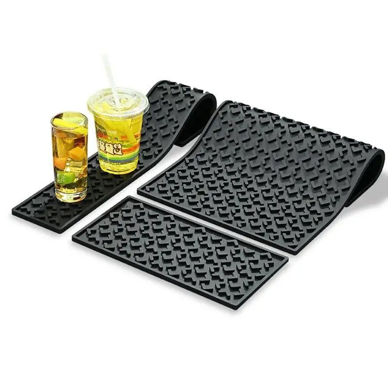 Silicone Coffee Maker Mat Countertop Bar Spill Mats Bar Service Mat Dish Glass Drying Mat for Barista Cocktail Bartender Black