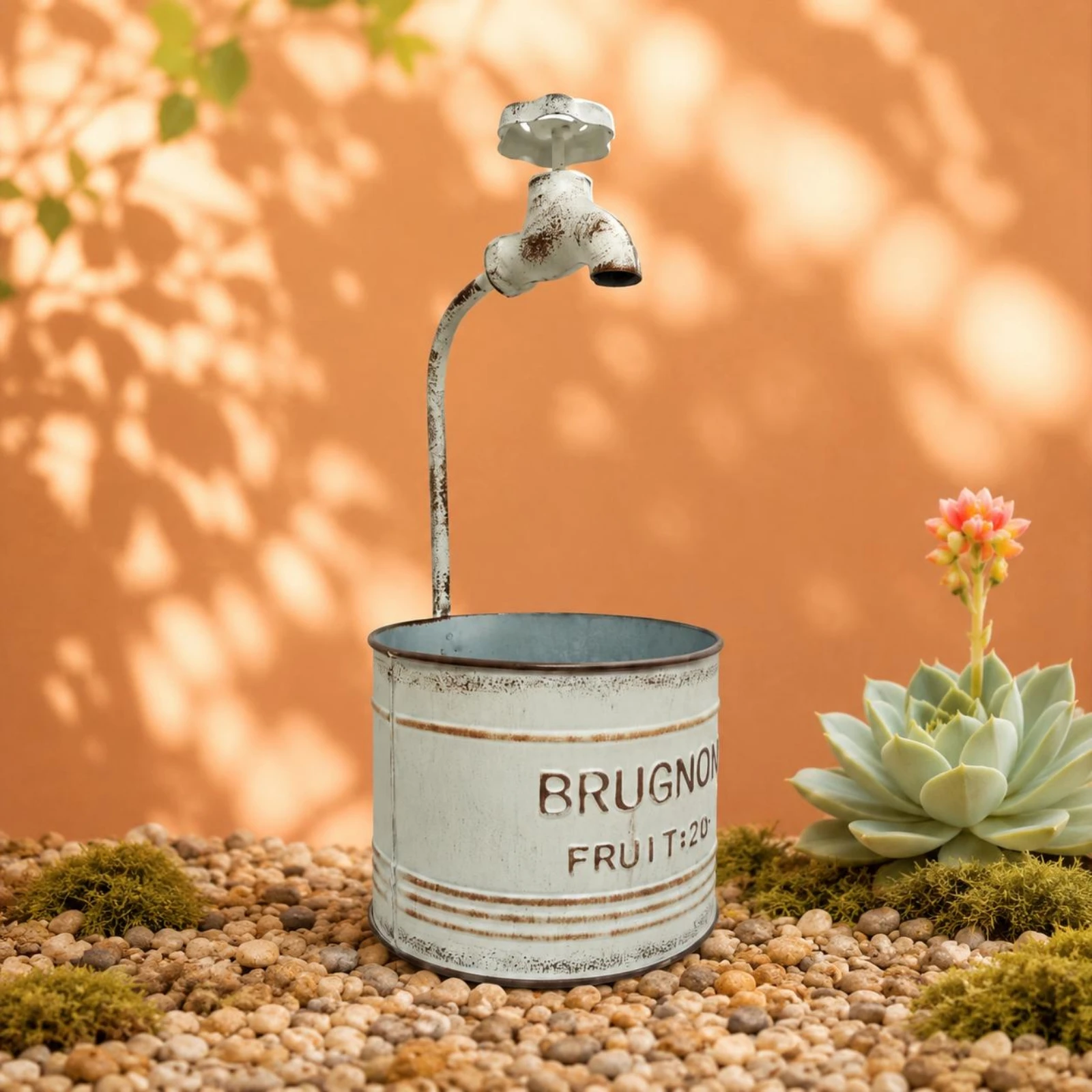 Faucet-Top Planter Decorative Vintage Iron Planter Cylindrical Flower Pot Farmhouse Design Plant Container Indoor Outdoor Use