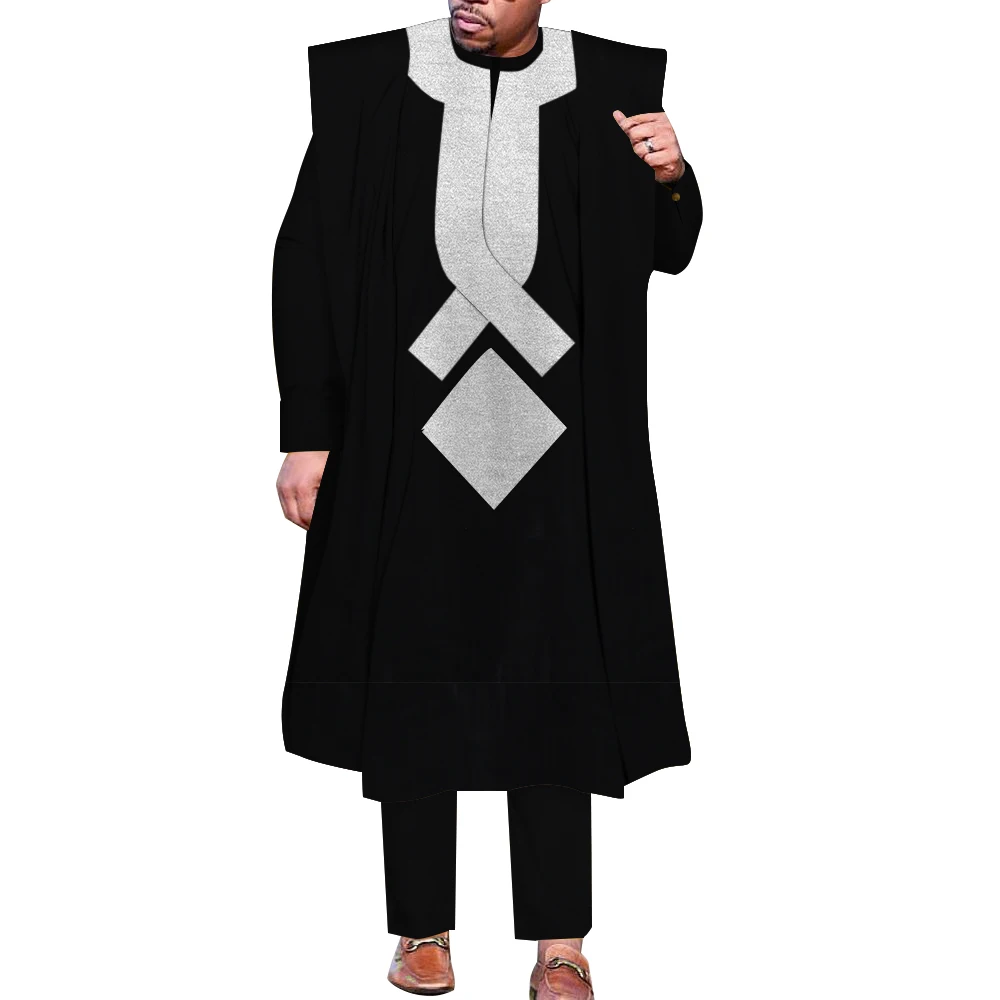 

African Men Boubou Dashiki Agbada Robe Suits 3 Piece Sets Slim Men African Outfit Nigerian Clothes Bazin Riche Robe WYN1361