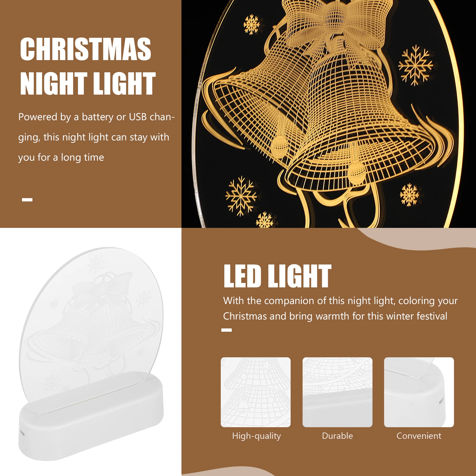 

Charge Christmas Bell Lights Night Desk Lamp Photosynthetic Plate Operated