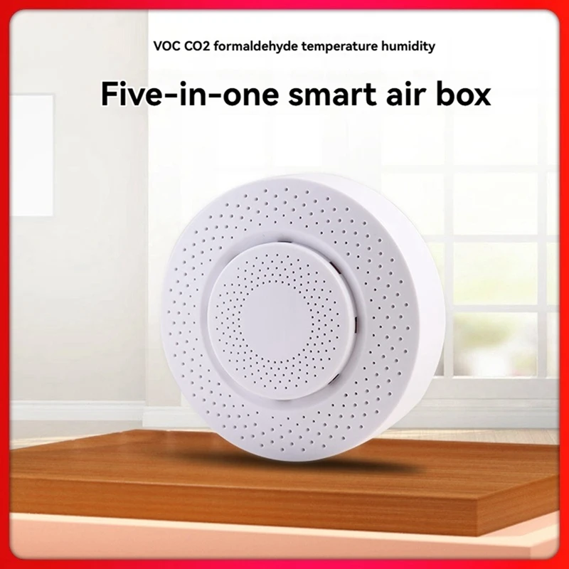 Tuya WIFI مراقبة جودة الهواء 5 في 1 الفورمالديهايد VOC CO2 كاشف درجة الحرارة والرطوبة الاستشعار دعم التحكم عن بعد