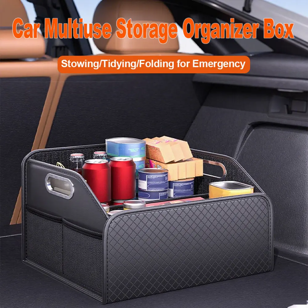 

Storage Box PU Leather Multipurpose Collapsible Car Trunk Storage Organizer Car Trunk Organizer Stowing Tidying Auto Accessories