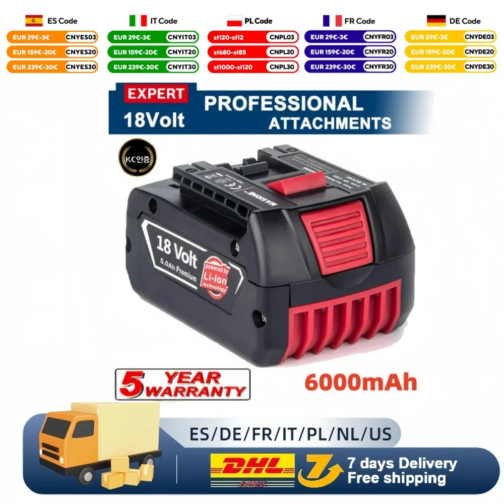 18 V wiederaufladbare Batterien für BOSCH 18 V Performance 6,0 Ah LITHIUM-ION GDS250-Li GSR180-Li