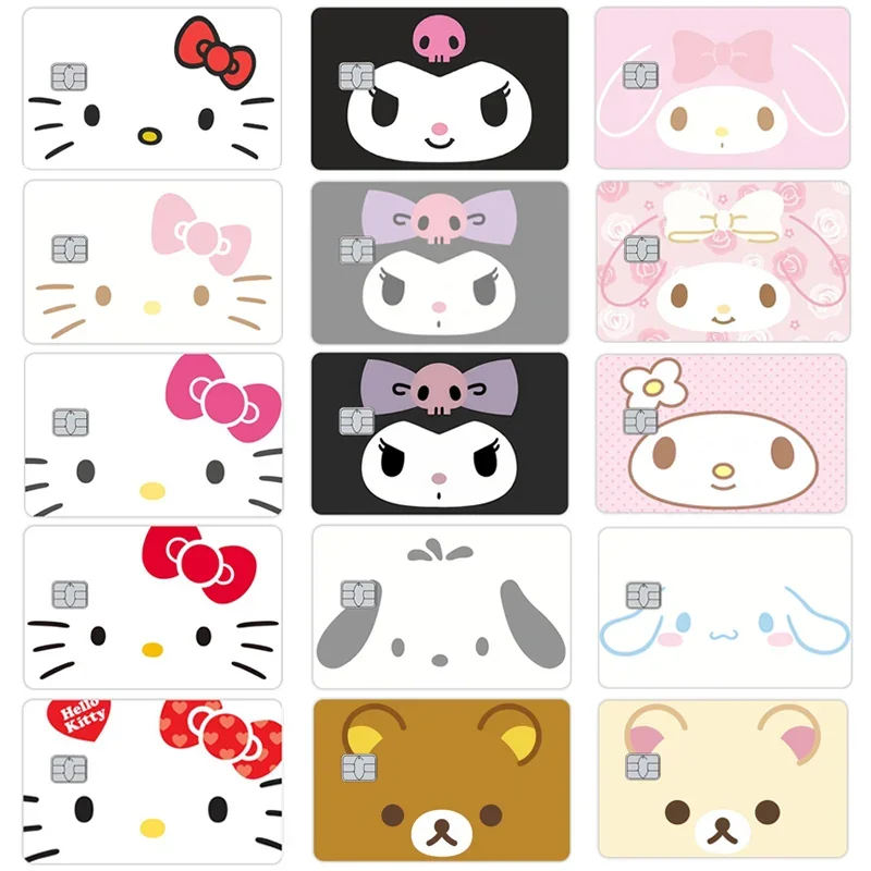 Sanrios Hello Kittys Kuromi Credit Card Skin Stickers for Bank Card Bus Anime Rilakkuma Metro Card Sticker Waterproof Girls Gift