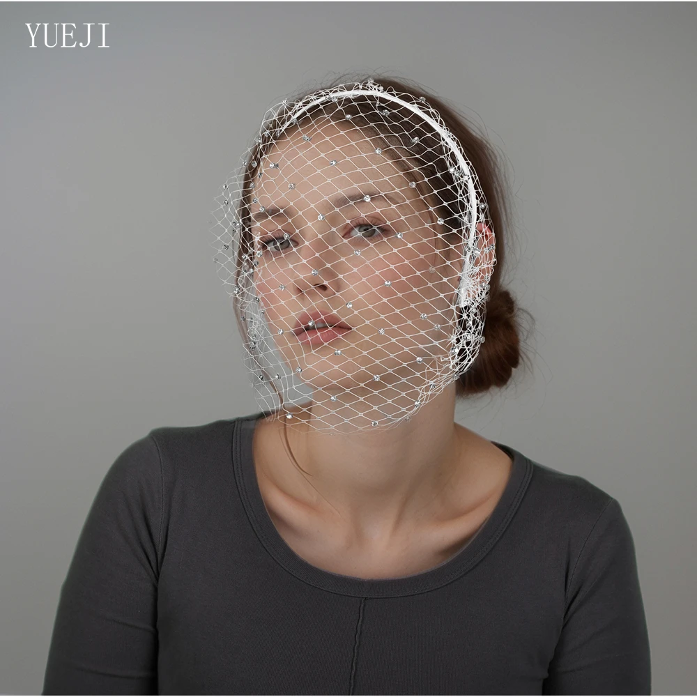 YUEJI-velo de novia corto con diamantes, sin peine, personalizable, 0A06