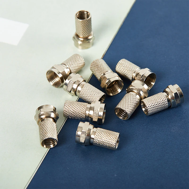 New 10Pcs Metal Twist On RG6 F Type Coaxial Cable Connector Plugs High Quality Connector For TV Satellite Antenna Coax Cable