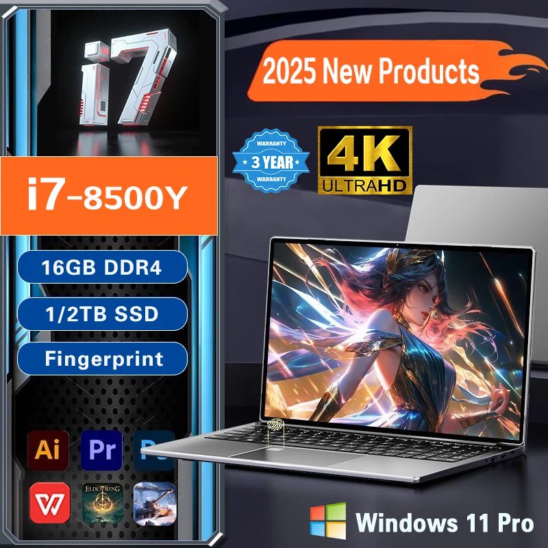 

15.6" Windows 11 Pro Laptop Computer Core i7 8500Y 16GB RAM 1TB SSD Laptops Office Computer PC Fingerprint Notebook