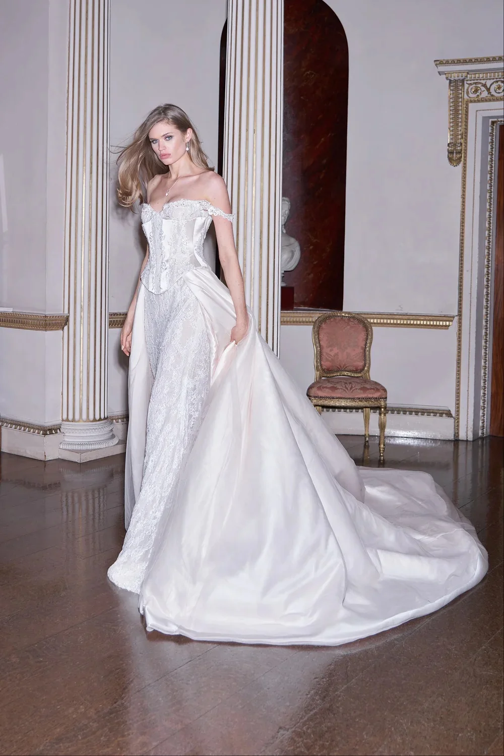Vestidos de Novia Corte Sirena, Vestido de Novia de Encaje y Satén, Vestido de Boda 2 en 1 Desmontable con Cintura Estilo Vichy, Vestidos de Novia de Lujo 2027