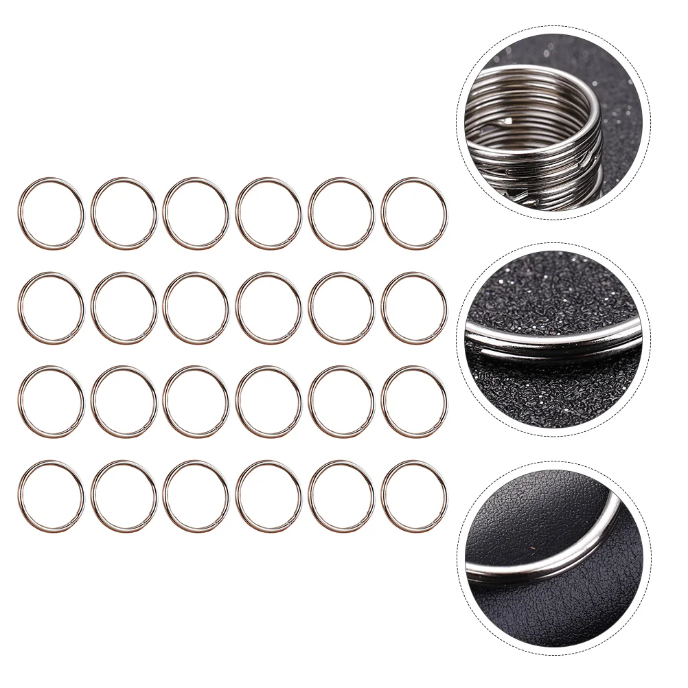 24 Pcs Key Ring Keychain Attachment Keychains Flat Rings Metal Hook DIY Keys Silver Round