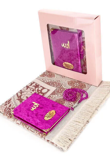 

Kadife Yasin Book Bag Boy Name Plakalı Prayer Rug Tesbihli Boxed Fuchsia