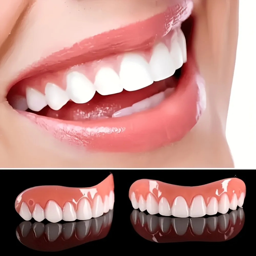 Soft Full Mouth Silicone Dentures Bright Smi Silicone Liners Realistic False Teeth Natural with Mirror Storage Case