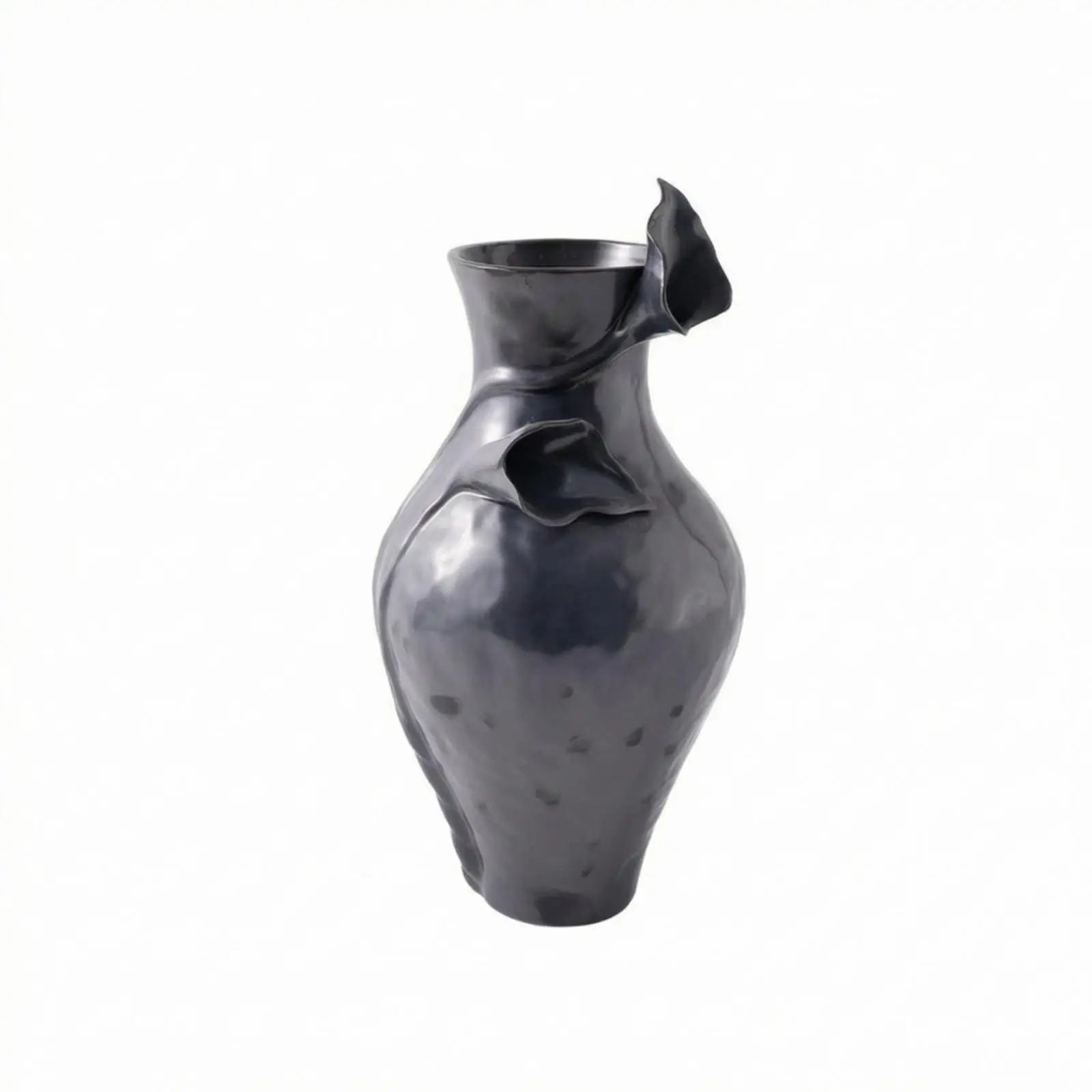 Speckled Matte Ceramic Vase with Hand Formed Leaf Accent for Rustic Industrial Home Styling